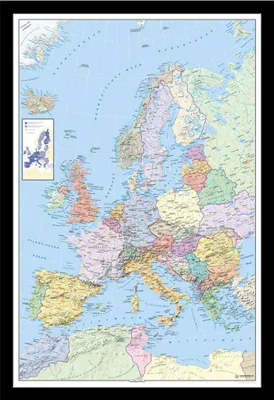 Obrázek produktu pro Mapy - Plakát - Politická mapa Evropy + odnímatelný rám, Shinsuke® Maxi MDF černá, akrylová deska