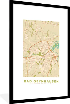 Produktbild von MuchoWow® Gerahmtes Poster Bad Oeynhausen - Jahrgang - Karte - Stadtplan 60x90 cm - Poster mit Schwarzem Bilderrahmen Wandposter Rahmen Foto Bilder - Dekoration - Wandposter Wohnzimmer - Hochwertig