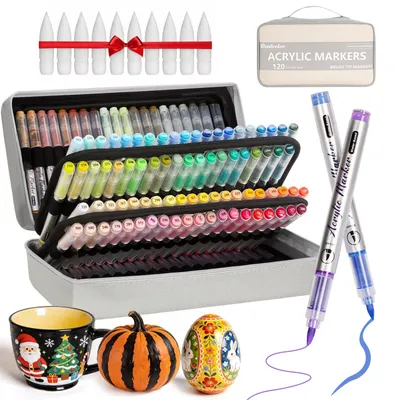 120 Acrylmarker mit Pinselspitze, Acrylfarbe Stifte, ungiftig