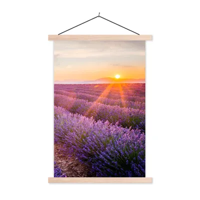 Produktbild von MuchoWow® Textilposter Lavendel - Sonnenuntergang - Blumen - Lila 40x60 cm mit holzfarbenen Rahmen - Poster