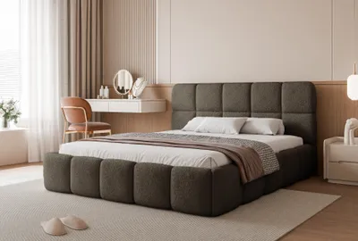 Produktbild von FURMEB24 Polsterbett CRYSTAL + Matratze - 180 x 200 cm - BRAUN Teddystoff