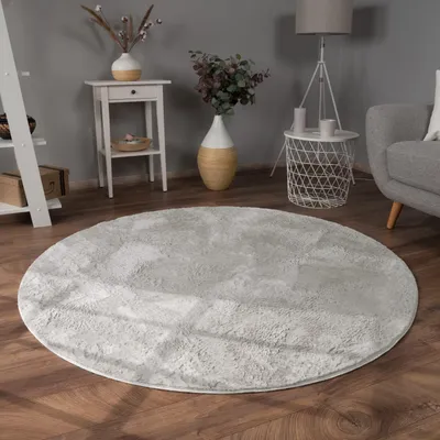 Produktbild von Teppich Kurzflor waschbar Einfarbig Wohnzimmer schmutzabweisend Grau Rund 160D | 100% Polyester | Florhöhe: 10 mm | Maschinenwäsche, pflegeleicht
