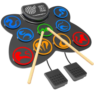 Productafbeelding van Elektronisch Drumstel, 9-pads Opvouwbaar Kinderdrumstel met Ingebouwde Luidsprekers
