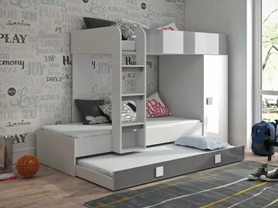 Produktbild von Kinderhochbett mit Stauraum Lena – Weiß/Grau