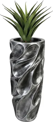 Produktbild von Gilde Übertopf XXL, "Drop", Fiberglas, Poly, silberfarben, VE 1, H. 70 cm, D. 33 cm 79935 4001250799351