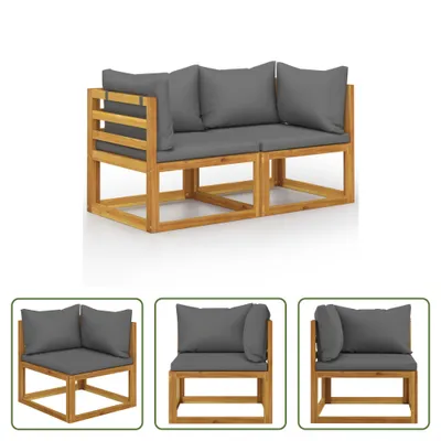 Image de The Living Store Banc de jardin 2 places avec coussins gris foncé