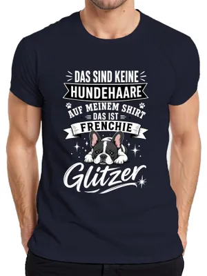Productafbeelding van "Frenchie Glitzer" - T-shirt met opdruk: "Geen losse hondenharen", sarcastische opmerking, voor dames of heren, marineblauw, maat S