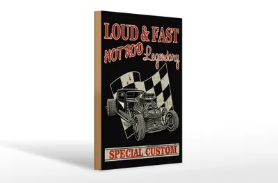 Produktbild von Holzschild Auto 20x30cm loud & fast hot rod legendary