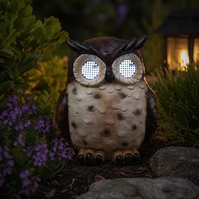 Produktbild von LED Solar Eule mit blizelnden und rollenden Augen - Gartenfigur - H: 23,5cm - Lichtsensor