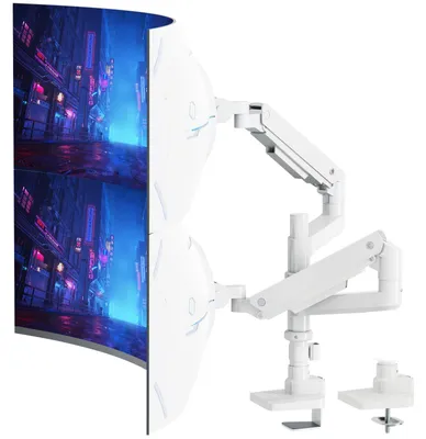 Obrázok produktu pre Držiak na dva monitory, vhodný pre monitory s uhlopriečkou 17-49 palcov, s plynovou pružinou na nastavenie výšky a s možnosťou naklopenia