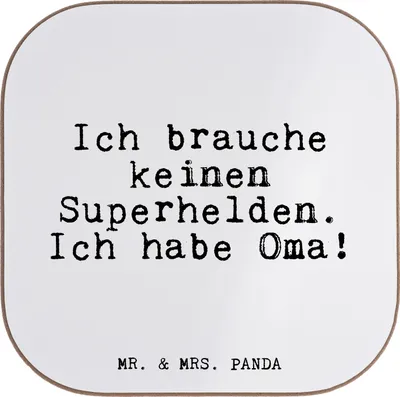 Produktbild von Mr. & Mrs. Panda Untersetzer für Gläser Ich brauche keinen Superhelden.... - Weiß - Geschenk, Dankeschön, Coaster, Oma Geburtstag, Sprüche, Spruch, weinuntersetzer, Enkel