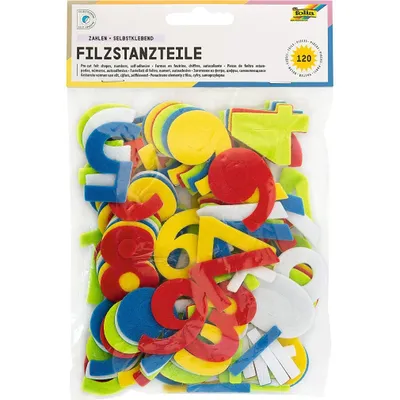 Produktbild von folia Bastelfilz Zahlen sortiert weiß, gelb, rot, blau, grün 120 St.