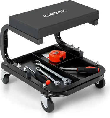 Image de Tabouret roulant pour mécanicien - Chaise d'atelier - Charge maximale 120 kg - Réglage pneumatique de la hauteur - Assise rembourrée - Pour garage/atelier automobile