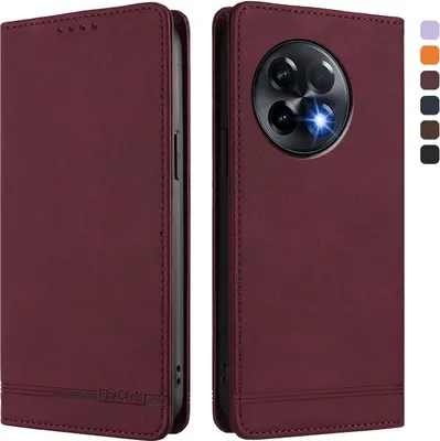 Produktbild von Hülle für OnePlus 11R, Retro Kunstleder Ständer Klapphülle mit Kartenfächer und Magnetische Rot