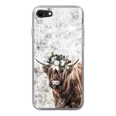 Produktbild von MuchoWow® Handyhülle Schutzhülle Hülle für iPhone 8 Schottischer Highlander - Marmor - Blumen Silikon Softcase Handy Hülle - Schutzhaube