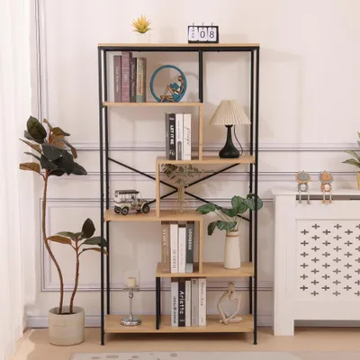 Produktbild von Bücherregal, Standregal mit 5-stöckiges bodenstehendes , offenes Bücherregal für Wohnzimmer,Büro, Arbeitszimmer ca. 85 x 35 x 163 cm- Holz & Schwarz