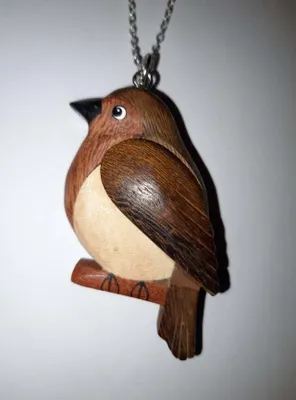 Produktbild von Kette mit Holzanhänger Rotkehlchen, Ketten Modeschmuck Tiere Tier Vogel