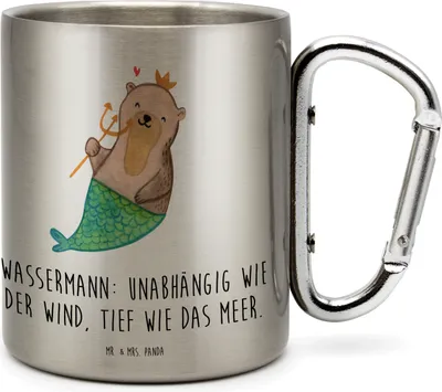 Produktbild von Mr. & Mrs. Panda Thermobecher Wassermann Astrologie - Transparent - Geschenk, Sternzeichen, Edelstahlbecher, Teebecher, Edelstahl-Thermobecher, thermotasse, Teetasse