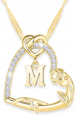 Immagine prodotto di Catena d'oro con ciondolo a cuore e rosa con iniziale M, argento 925
