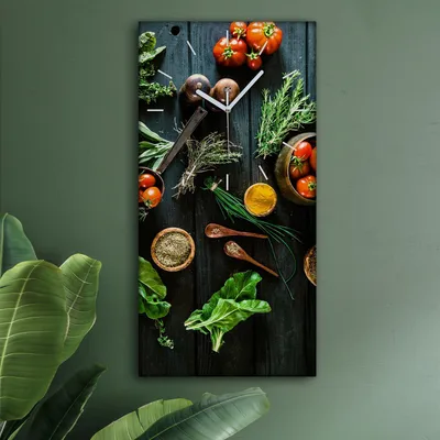 Produktbild von Wohnzimmer Leinwand Uhr Geräuschlos Küche 30x60 Gewürze, Gemüse, Motive, weiße Zeiger
