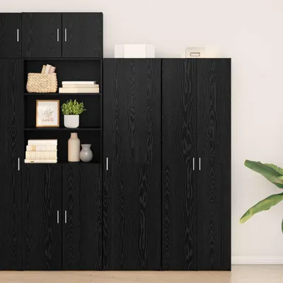 Image de vidaXL Meuble haut noir imitation chêne, 50 x 42,5 x 185 cm