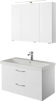 Produktbild von Badmöbel Kombination mit Spiegelschrank in weiß Glanz VILLATORO-66, B/H/T ca. 90/200/45 cm