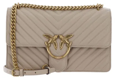 Produktbild von PINKO Umhängetasche Love One Classic DC Sheep Nappa Chevron Beige - Smoke Grey - Antique Gold