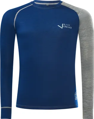 Produktbild von BLACK CREVICE - Herren Langarmshirt aus Merino Wolle | Funktionsunterwäsche | Base Layer | Farbe: Blau/Grau | Gr: L