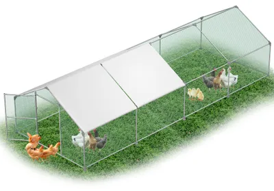 Produktbild von YARDIN Hühnerstall Geflügelgehege Außengehege verzinkter Stahl PE-Dach abschließbare Tür Voliere Kaninchenstall LxBxH 3x8x2m Outdoor Hühnerkäfig