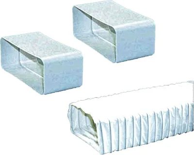 Produktbild von Set für 150-er Abluft-System rechteckig flach - 2 Verbinder und 1 flexibler Abluftschlauch für Dunstabzugshauben