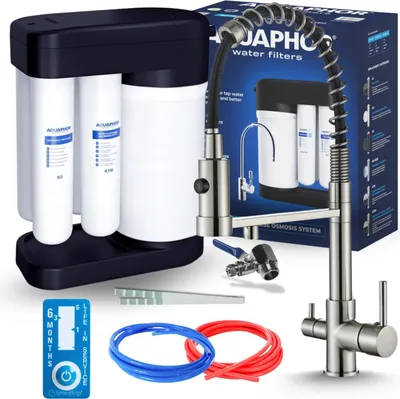 Produktbild von 3-Wege Küchenarmatur Ari Solid Spring mit Wasserfilter Anschluss, ausziehbare Brause, 360 Grad schwenkbar, Inox