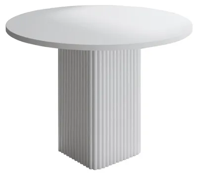 Productafbeelding van BETTSO Eettafel Rund CUBAN Ø100 cm Wit Mat, Zuilvormige eettafel voor 4 personen, lamellen design, centraal onderstel