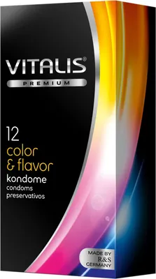 Imagen del producto de Vitalis, color y sabor, paquete de 12 preservativos, 12 unidades