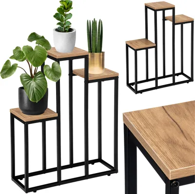Zdjęcie produktu dla Kwietnik Stojący Metalowy Z Półkami Stojak Na Kwiaty Loft 3 Poziomy 67 Cm