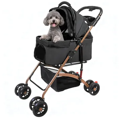 Produktbild von 2 in 1 Hundewagen,Hundebuggy mit abnehmbarem Träger, klappbar Haustierwagen,Bis 20kg,Jogger Hundekinderwagen für kleine Hunde & katzen 96x70x48cm