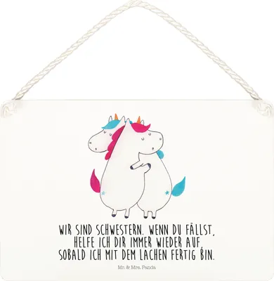 Produktbild von Mr. & Mrs. Panda Wandbild Holz Einhörner Umarmen DIN A4 - Weiß - Geschenk, Unicorn, Türschild, Familie, Einhorn, BFF, Schild, wandtafel, holzbild, Liebe, Holzschild