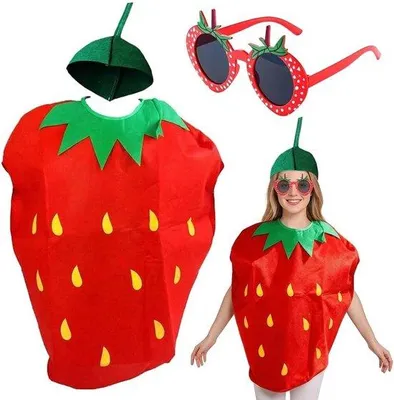 Productafbeelding van Aardbeienkostuum-accessoireset met bril in aardbeivorm, fruitdesign voor carnaval, themafeest, Halloween en carnaval