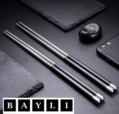 Obrázok produktu pre Bayli 1 pár čínskych paličiek z nehrdzavejúcej ocele | jemné paličky na sushi vhodné do umývačky riadu a odolné proti hrdzi | opakovane použiteľné 24,3 cm paličky na ázijský riad príbory
