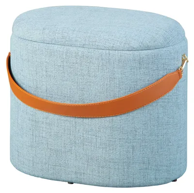 Image de Pouf gris avec espace de rangement et poignée en similicuir - 42 x 30 x 36 cm