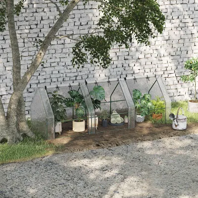 Produktbild von Foliengewächshaus mit 3 Reißverschlusstüren, Tomatenhaus Balkon, PE-Netzfolie Stahlrahmen, Weiß | 270 x 90 x 90 cm | 5 Querstreben | pulverbeschichtet