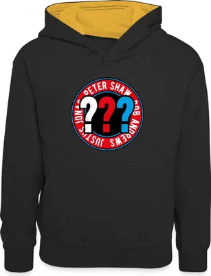Produktbild von Spreadshirt Die Drei Fragezeichen Kids Logo Outline Kinder Kontrast-Hoodie, S (5/6 Jahre), Schwarz/Gold
