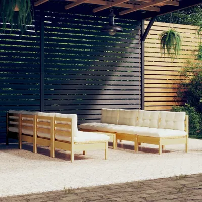 Produktbild von "2024 Moderne" 9-tlg. Garten-Lounge-Set mit Creme Kissen Massivholz Kiefer - Gartenset Sitzgruppeen Neu2698217