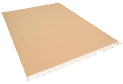 Produktbild von Wolle Natur Teppich Kelim Einfarbig mit Fransen, Größe:120x180 cm, Farbe:Beige