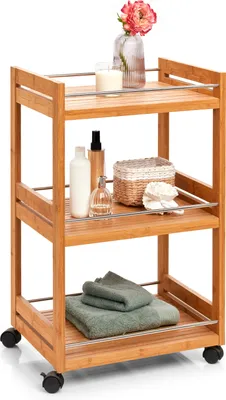 Zdjęcie produktu dla Wózek kuchenny bambusowy z 3 poziomami, 46 x 38 x 76 cm, bambusowy