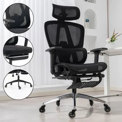 Produktbild von AMBINESS Bürostuhl Schreibtischstuhl | verstellbare Armlehnen & Kopfteil | Ergonomisch | stufenlos verstellbare Lendenstütze | inkl. 2 Rollensets | bis 150kg | Master FX Mesh-Chrome