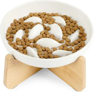 Produktbild von Famanu Katzenklo und Keramikfutterstation - Interaktive Futterstation mit Holzständer