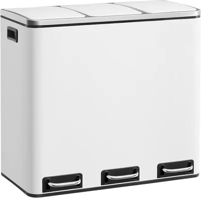 Productafbeelding van PromoHome® Witte afvalbak voor de keuken met 3 compartimenten, 54 liter, pedaalemmer met zachte sluiting, uitneembare binnenbakken en voetpedaal