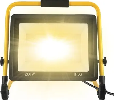 Obrázek produktu pro JOIEYOU stavební reflektor 200W LED pracovní světlo teplé bílé pracovní světlo IP66 reflektor reflektor s 3m kabelem a skládací U-stojan lampa na staveniště pro dílnu lampa na staveniště