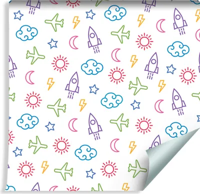 Produktbild von 10m VLIES TAPETE Rolle Kinderzimmer Himmel Kosmos Flugzeuge Raketen XXL