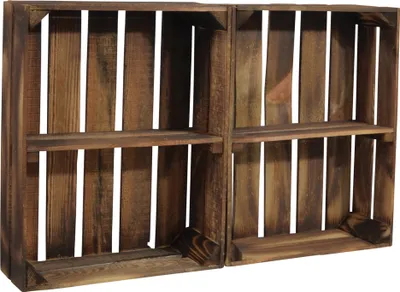 Produktbild von CHICCIE 2 Set Holzkiste Schmalhanz Geflammt 50x40x15cm Mit Kurzem Regal - Gewürzregal Bücherregal Weinregal Regal